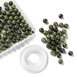 100Pcs 8mm Natural Serpentine/Green Lace Stone Round Beads, with 10m Elastic Crystal Thread, for DIY Stretch Bracelets Making Kits, 8mm, Hole: 1mm(DIY-LS0002-45)