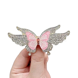 Alloy Rhinestone Hair Braaettes, Butterfly, Pink, 50x95mm(PW-WG68907-02)