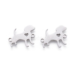 Tarnish Resistant 201 Stainless Steel Puppy Links connectors, Manual Polishing, Dog Silhouette with Heart, Stainless Steel Color, 13x16x1.5mm, Hole: 1.2mm(STAS-F231-125P)