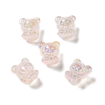 UV Plating Rainbow Iridescent Acrylic Beads, Baby Girl with Bear Clothes, PeachPuff, 17.5x16.5x14mm, Hole: 3.5mm