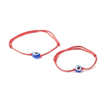 Adjustable Nylon Thread Cord Bracelets Set for Mom & Daughter, with Resin Evil Eye Beads, Red, 0.1cm, Inner Diameter: 1.85~3.35 inch(47~85mm), 1.38~2.72 inch(35~69mm), 2pcs/set