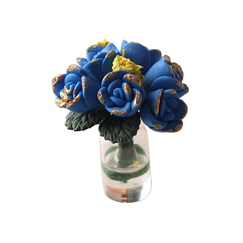 Miniature Rose Potted Plant Flower Arrangement, 1/12 Scale Model, Cement Production Dollhouse Accessories, Dodger Blue, 39x26mm