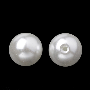Eco-Friendly Glass Pearl Beads, High Luster, Grade A, Half Hole, Round, White, 8mm, Hole: 1.2mm