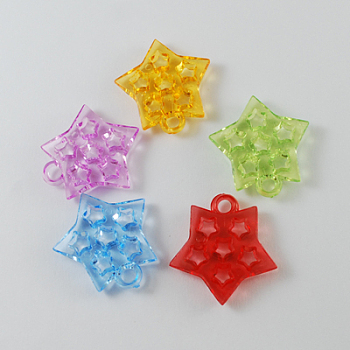 Transparent Acrylic Pendants, Star, Mixed Color, 30x27x6mm, Hole: 4mm, about 320pcs/500g