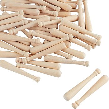 Olycraft Unfinished Mini Natural Wooden Half Drilled Beads, Baseball Bat, for DIY Keychain Decoration Accessories, BurlyWood, 75x12mm, Hole: 1mm, 60pcs