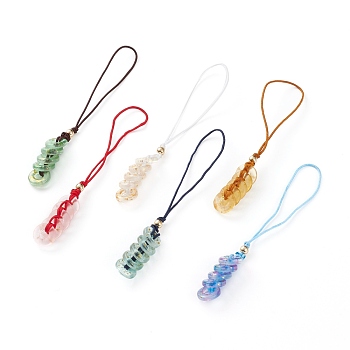Glass Pendant Decorations, with Nylon Thread and Brass Round Beads, Donut, Golden, Mixed Color, 95mm, Hole: 35mm