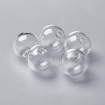 Handmade Blown Glass Globe Ball Bottles, One Hole, for Glass Vial Pendants, Round, Clear, 16mm, Hole: 2mm