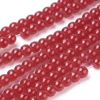 Imitation Jade Glass Beads Strands, Spray Painted, Round, Red, 4mm, Hole: 1.1~1.3mm, about 200pcs/strand, 31.4 inch