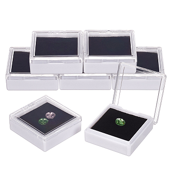White Acrylic Loose Diamond Display Boxes with Clear Hinged Lid, with Sponge Inside, for Gemstone, Jewelry Storage, Square, Black, 4.15x4.35x1.5cm