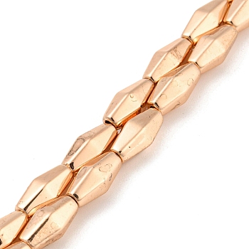 Electroplated Synthetic Magnetic Hematite Beads Strands, Rhombus, Rose Gold Plated, 12~12.3x5.2~5.8x5.2~5.8mm, Hole: 1.2mm, about 33pcs/strand, 17.91''(45.5cm)