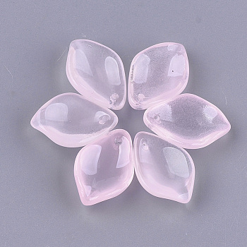 Transparent Spray Painted Glass Pendants, Petal, Pink, 19x12.5x5~5.5mm, Hole: 1mm