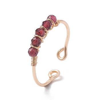 Copper Wire Wrapped Natural Garnet Open Ring, Cuff Finger Ring for Women, US Size 9(18.9mm), 1~3mm