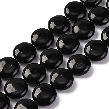 Natural Obsidian Beads Strands, Flat Round, 16x6.5~7mm, Hole: 1.2mm, about 25pcs/strand, 14.96~15.35 inch(38~39cm)