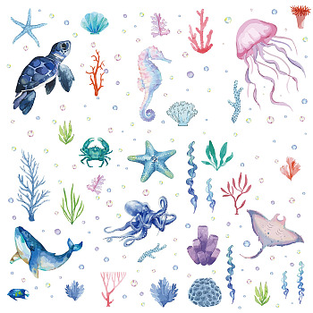 8 Sheets 8 Styles PVC Waterproof Wall Stickers, Self-Adhesive Decals, for Window or Stairway Home Decoration, Rectangle, Sea Animals, 200x145mm, about 1 sheets/style