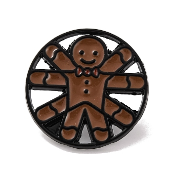 Christmas Theme Gingerbread Enamel Pins, Alloy Brooches for Backpack Clothes, Coconut Brown, 24x1mm