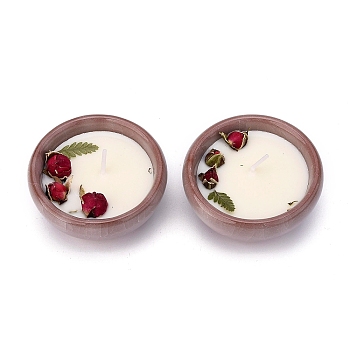 SaddleBrown Porcelain Candles, Bowl Shaped Smokeless Decorations, with Dryed Flowers, the Box only for Protection, No Supply Again if the Box Crushed, Red, 65x31mm, 2pcs/set