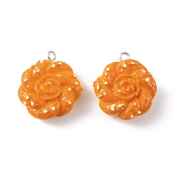 Resin Imitation Food Pendants, Bread Charms with Platinum Plated Iron Loops, Orange, 24.5x22x8.5mm, Hole: 2mm