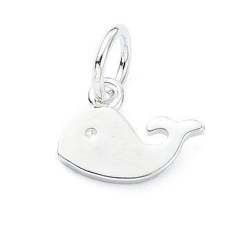 925 Sterling Silver Charms, Dolphin, with Jump Rings, Silver, 6x9x1mm, Hole: 3.5mm