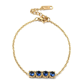 Rectangle Cubic Zirconia Link Bracelets, with Golden Stainless Steel Cable Chains, Prussian Blue, no size