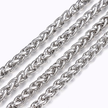 304 Stainless Steel Wheat Chains, Foxtail Chain, Unwelded, Stainless Steel Color, 5x3x0.8mm