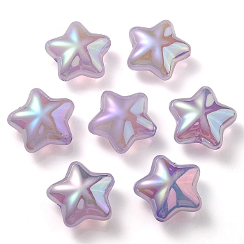 UV Plating Rainbow Iridescent Imitation Jelly Acrylic Beads, Star, Plum, 19x20x9mm, Hole: 2mm