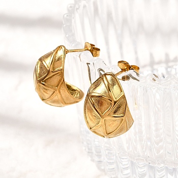 304 Stainless Steel Stud Earrings, Ion Plating(IP), C-Shaped, Real 18K Gold Plated, 18x13.5mm