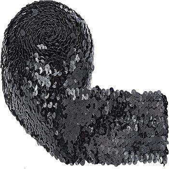 Polyester Paillette Chain Rolls, Sparkle, Clothing Accessories, Black, 3 inch(75mm)