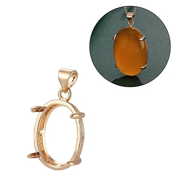 Brass Pendant Cabochon Settings, Basket Pendant Setting with Prongs Mounting, Open Back Bezel Pandent Settings, Oval, Golden, Tray: 18x13mm, 21x18x12mm, Hole: 4mm