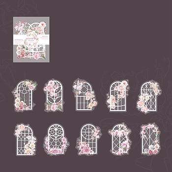 Window & Flower Paper Stickers Set, Decorative Stickers, for Water Bottles, Laptop, Luggage, Cup, Computer, Mobile Phone, Skateboard, Guitar Stickers, Light Coral, 72~75x54~60x0.1mm, 10 styles, 2pcs/style, 20pcs/set