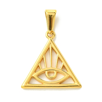 Vacuum Plating 304 Stainless Steel Pendants, Triangle with Eye Charm, Golden, 21.5x21x2mm, Hole: 7x3.5mm