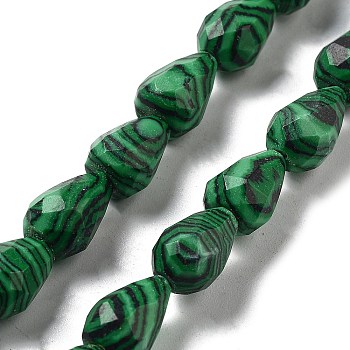 Synthetic Malachite Beads Strands, Faceted Teardrop, 10x7mm, Hole: 1.2mm, about 20pcs/strand, 7.87''(20cm)