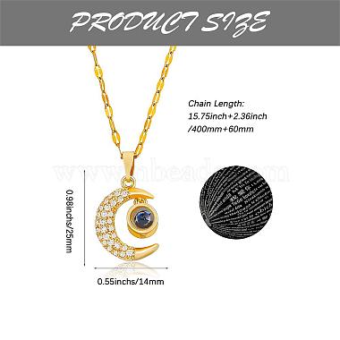 Moon Pendant Necklace I Love You in 100 Languages Projection Necklace Titanium Steel Charm Jewelry for Women Lovers Mom Girlfriends(JN1115A)-2