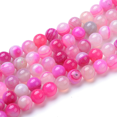 Hot Pink Round Banded Agate Beads
