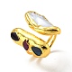 Natural Agate & Pearl Butterfly Open Cuff Ring(RJEW-F125-03G)-4