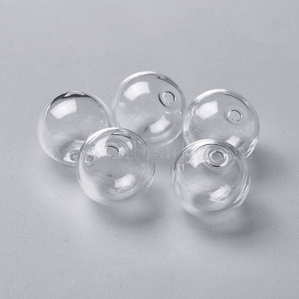 Стекло 16 мм. Стеклянный пузырь. Стеклянный выдувной шар. Шарик прозрачный с отверстием. Полая стеклянная бусина.