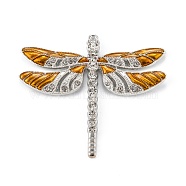 Platinum Alloy Enamel Dragonfly Big Pendants, with Rhinestone, Dark Orange, 57x64x5mm, Hole: 2mm(ENAM-J033-09P)