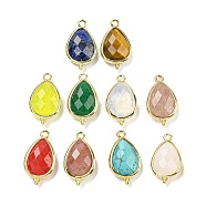 Natural & Synthetic Mixed Gemstone Faceted Pendants, Rack Plating Golden Plated Brass Teardrop Charms, Mixed Dyed and Undyed, 21x12x5mm, Hole: 1.6mm(G-M431-15G)