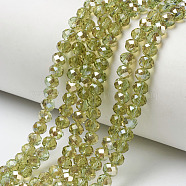 Electroplate Glass Beads Strands, Half Plated, Rainbow Plated, Faceted, Rondelle, Yellow Green, 4x3mm, Hole: 0.4mm, about 123~127pcs/strand, 16.5~16.9 inch(42~43cm)(EGLA-A034-T4mm-K15)