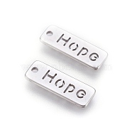 304 Stainless Steel Pendants, Inspirational Message Pendants, Rectangle with Word Hope, Stainless Steel Color, 17x6x1.3mm, Hole: 1.4mm(STAS-P225-098P)