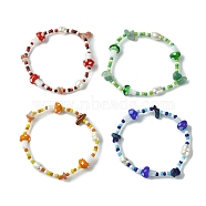 4Pcs 4 Style Natural Gemstone Chips & Lampwork Mushroom Beaded Stretch Bracelets, Stackable Bracelets, Mixed Color, Inner Diameter: 2-3/8~2-1/2 inch(6~6.5cm), 1Pc/style(BJEW-TA00442)