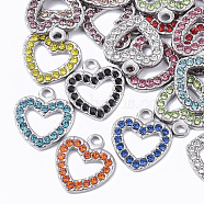 304 Stainless Steel Pendants, with Rhinestone, Heart, Stainless Steel Color, Mixed Color, 15x14x2mm, Hole: 1.5mm(STAS-T050-008P)