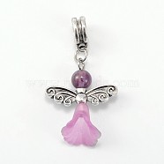Lovely Wedding Dress Angel Alloy European Dangle Large Hole Pendants, with Amethyst Beads and Transparent Acrylic Beads, 38mm, Hole: 5mm(PALLOY-JF00002-03)