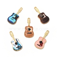Rack Plating Golden Tone Alloy Pendants, with Printed Enamel, Cadmium Free & Nickel Free & Lead Free, Guitar Charm, Mixed Color, 27x12x2mm, Hole: 1.4mm(ENAM-M051-14G)