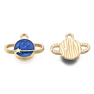 Alloy Enamel Pendants, Cadmium Free & Lead Free, Planet, Light Gold, Royal Blue, 11.5x16x2.5mm, Hole: 1.6mm(ENAM-T009-66B-RS)