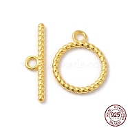 Rack Plating 925 Sterling Silver Toggle Clasps, Twist Ring, Real 18K Gold Plated, Ring: 12x10x1mm, Hole: 1.4mm, Bar: 15x3.5x1mm, Hole: 1.4mm(STER-G038-02G)
