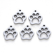 304 Stainless Steel Charms, Laser Cut, Dogs Paw Print, Stainless Steel Color, 14x12x1mm, Hole: 1.2mm(STAS-N092-16)