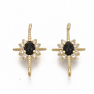Brass Micro Pave Cubic Zirconia Links connectors, with Glass, Nickel Free, Star, Real 18K Gold Plated, Black, 16.5x9.5x3mm, Hole: 1mm(KK-T050-23G-01-NF)