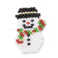 Handmade MIYUKI Japanese Seed Loom Pattern Seed Beads, Christmas Theme Pendants, Snowman Pattern, 28x19x1.7mm(PALLOY-MZ00059-06)
