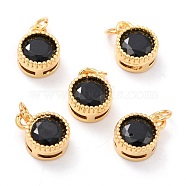 Real 18K Gold Plated Brass Inlaid Cubic Zirconia Charms, with Jump Ring, Long-Lasting Plated, Flat Round, Black, 9.5x7x4mm, Jump Ring: 4x0.5mm, 2.5mm Inner Diameter(ZIRC-L100-081G-04)