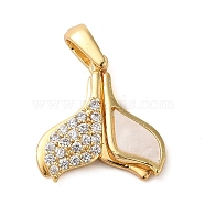 Brass Micro Pave Clear Cubic Zirconia with Acrylic Pendants, Whale Tail Shape, Real 18K Gold Plated, 17x15.5x4mm, Hole: 4x5mm(KK-G483-09G)